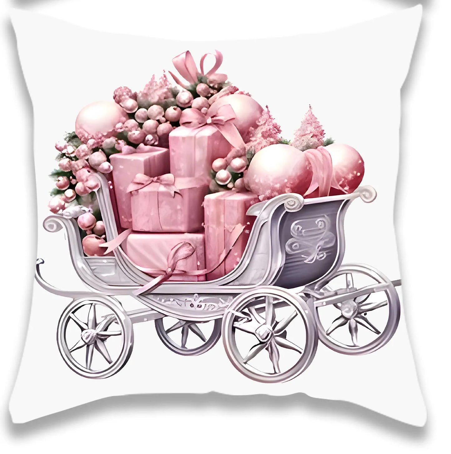 White and Pink Bell Christmas Tree Pillowcase