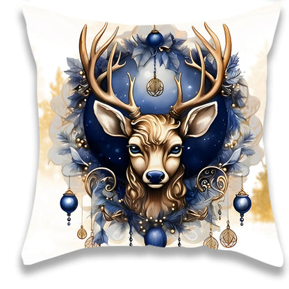 Christmas Blue Elk Christmas Tree Pillow Cover