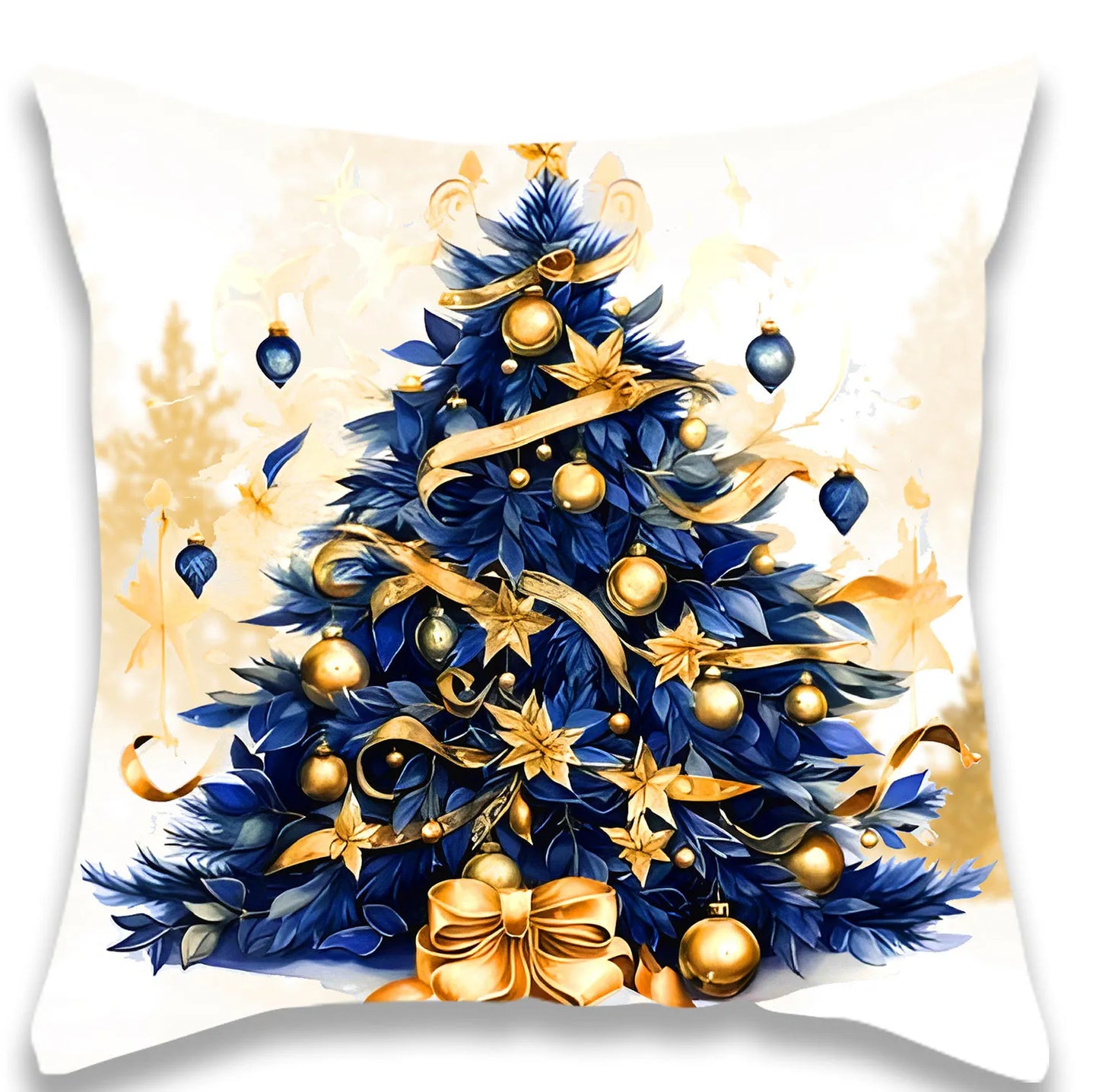 Christmas Blue Elk Christmas Tree Pillow Cover