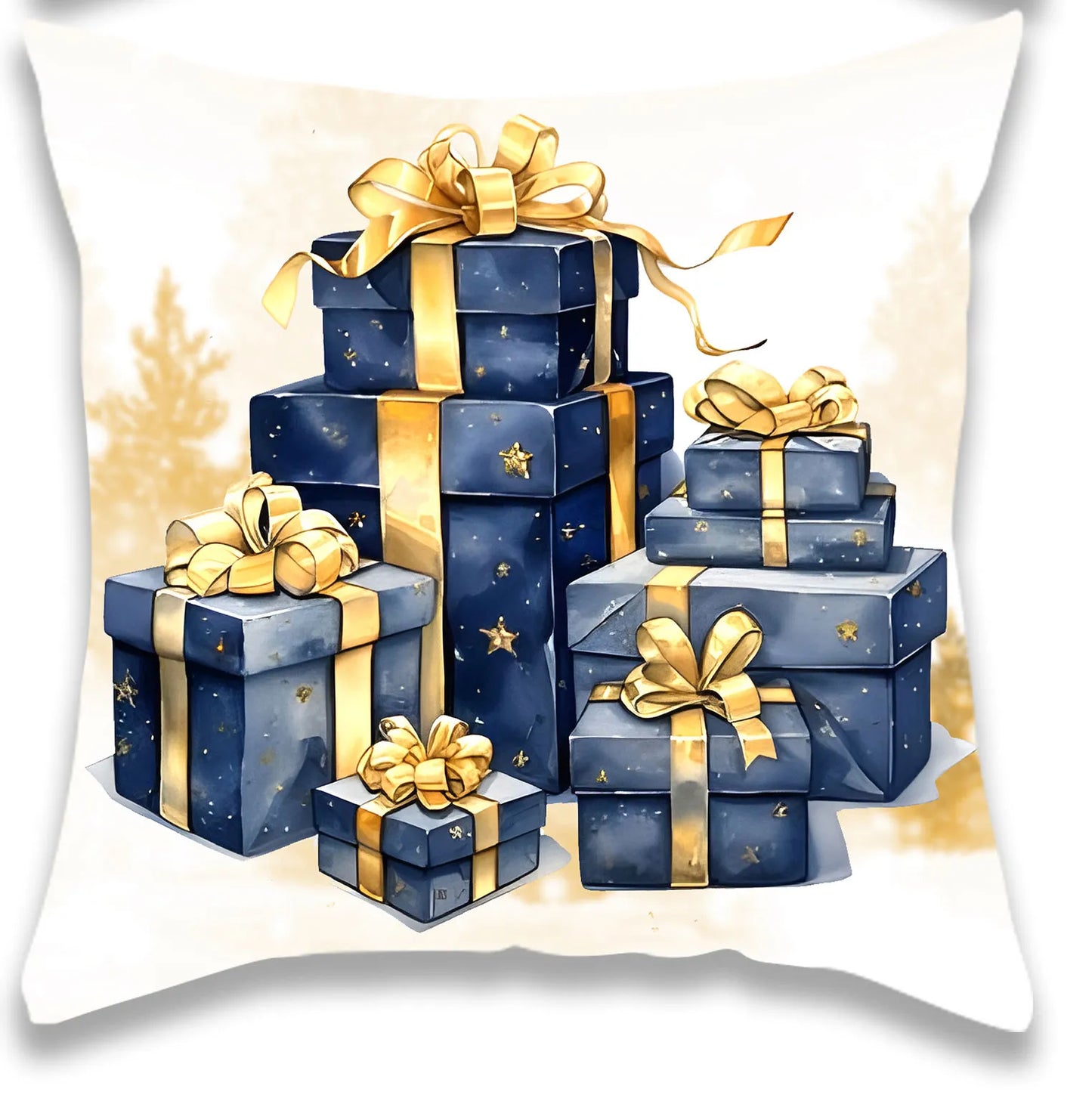 Christmas Blue Elk Christmas Tree Pillow Cover