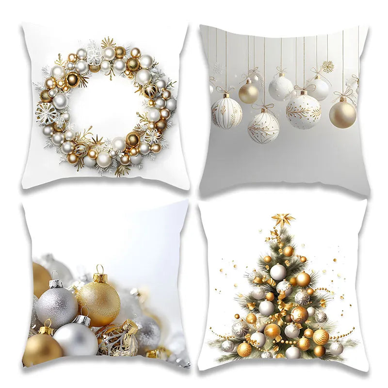 White Gold Christmas Ball Pillow Case