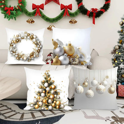 White Gold Christmas Ball Pillow Case