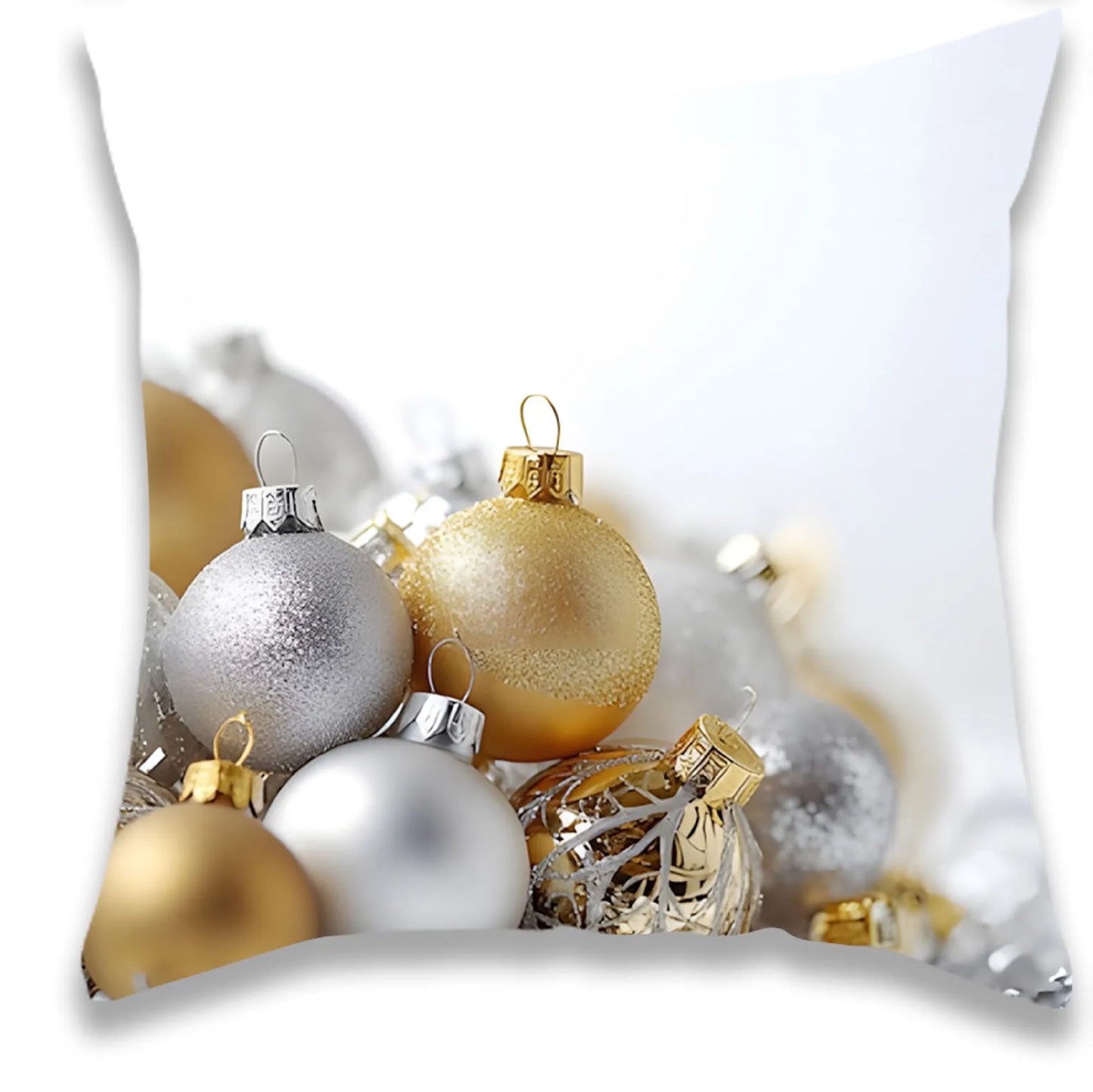 White Gold Christmas Ball Pillow Case