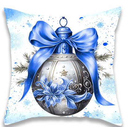 Christmas Blue Gold Silver Santa Pillow Case