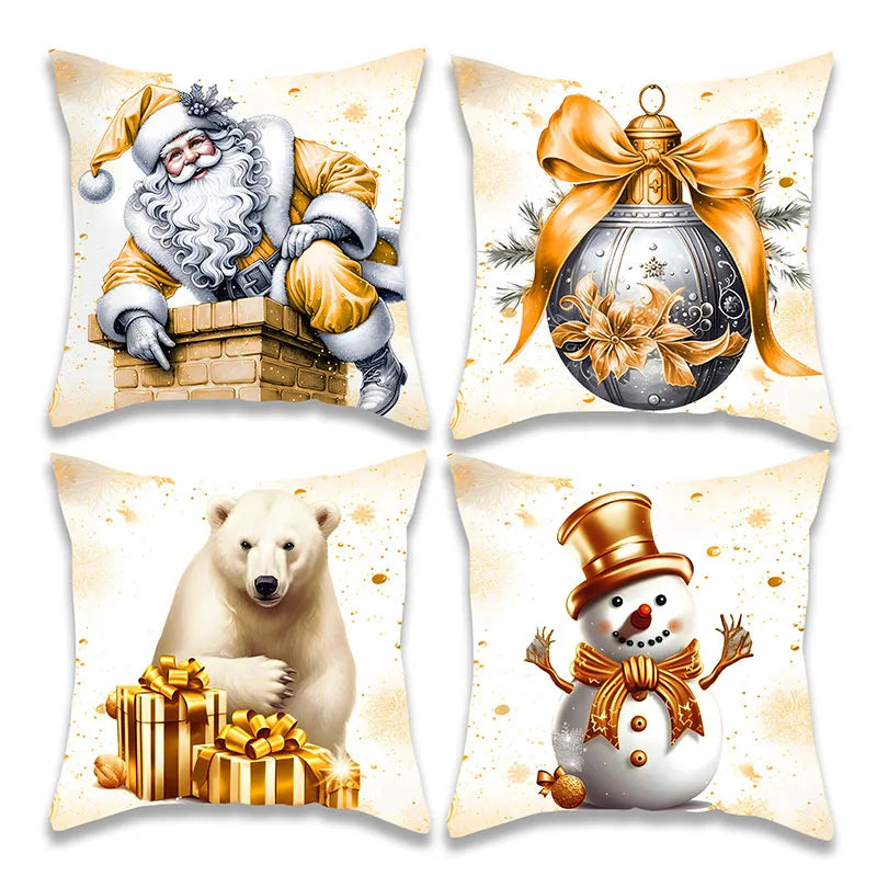 Christmas Blue Gold Silver Santa Pillow Case