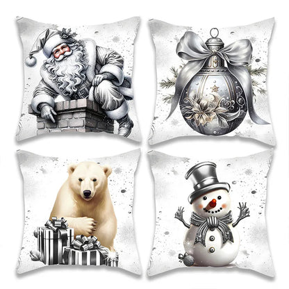 Christmas Blue Gold Silver Santa Pillow Case