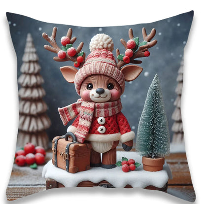 2024 Christmas Cartoon Pattern Velvet Throw Pillow Cases