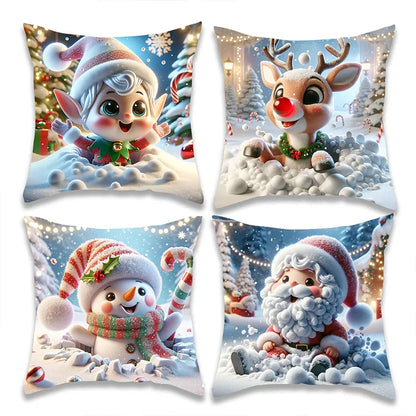 3D Cute Christmas Cartoon Characters Print Pillowcase