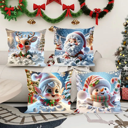 3D Cute Christmas Cartoon Characters Print Pillowcase