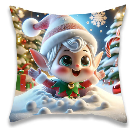 3D Cute Christmas Cartoon Characters Print Pillowcase