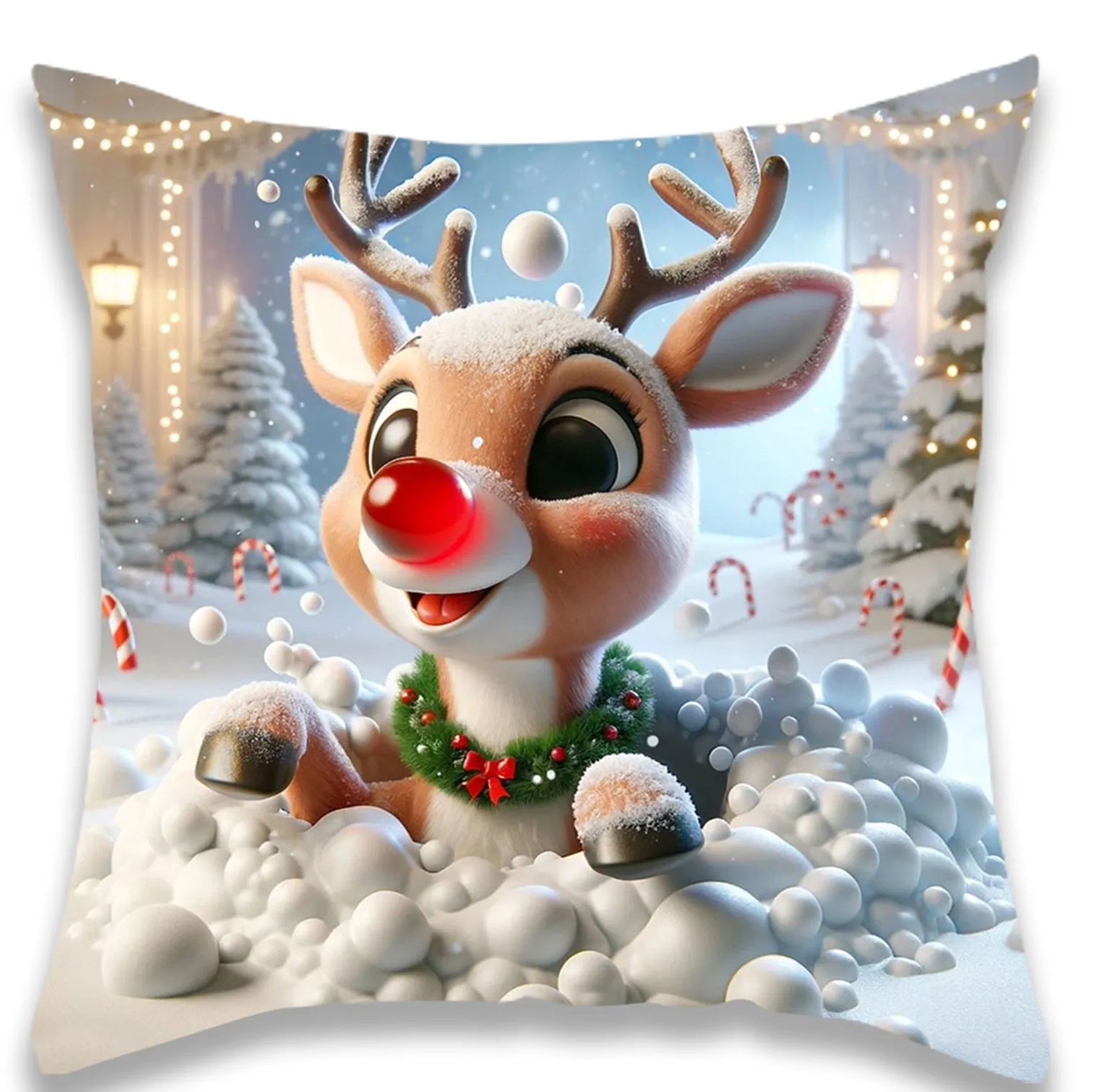 3D Cute Christmas Cartoon Characters Print Pillowcase