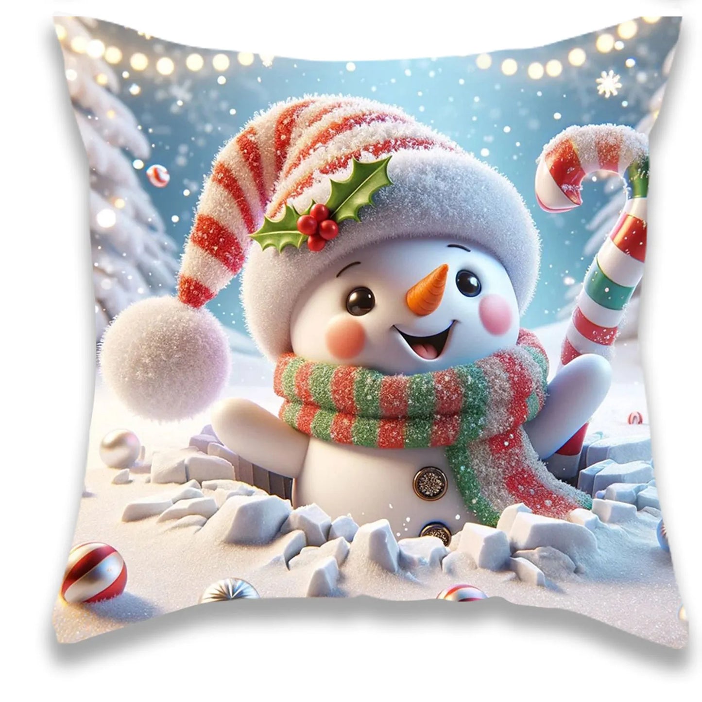 3D Cute Christmas Cartoon Characters Print Pillowcase