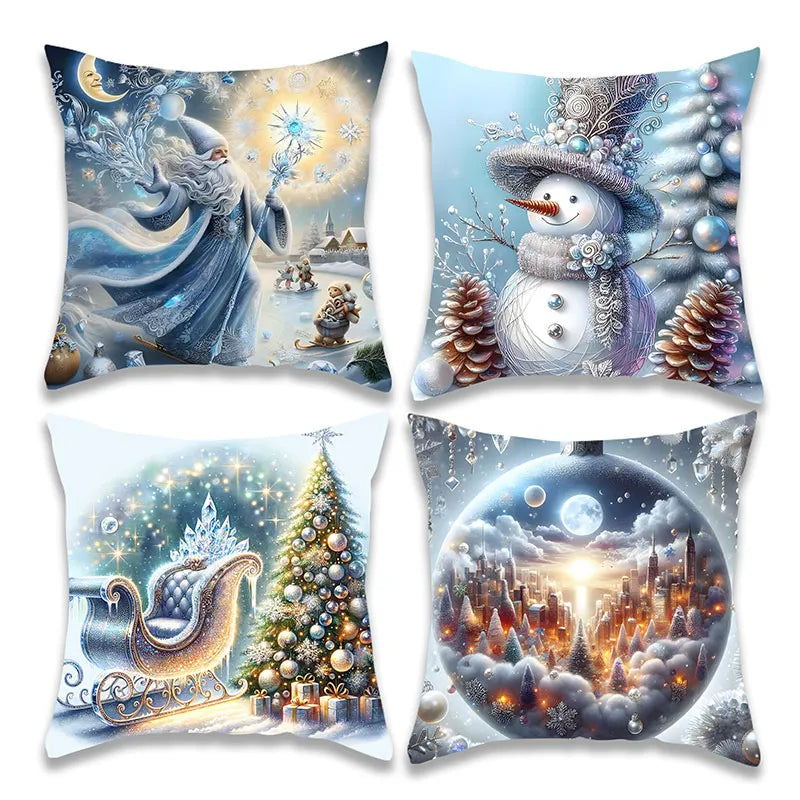 18x18 Blue Personalized Santa Pattern Pillow Covers Set