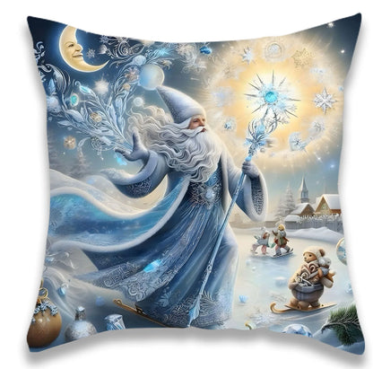 18x18 Blue Personalized Santa Pattern Pillow Covers Set