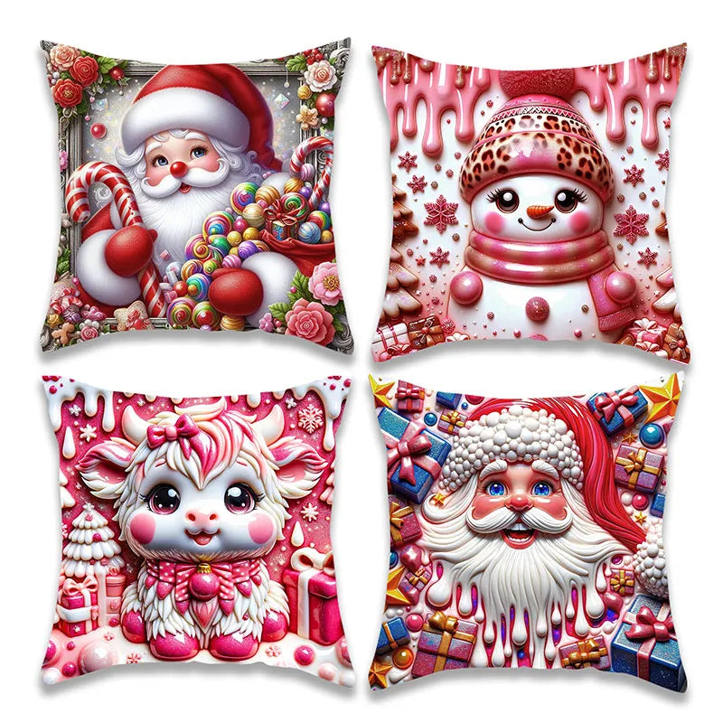 Festive Christmas Pink Santa Pillow Covers