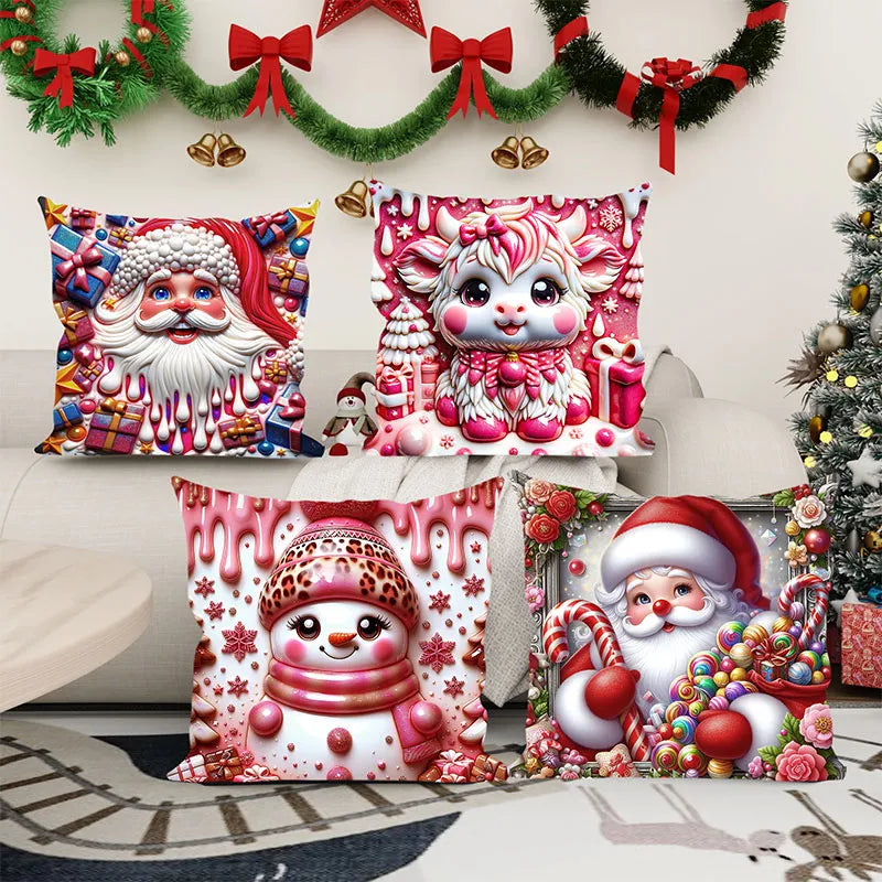 Festive Christmas Pink Santa Pillow Covers