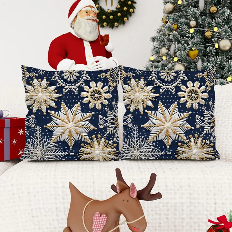 Christmas Champagne Snowflakes Pillow Cover