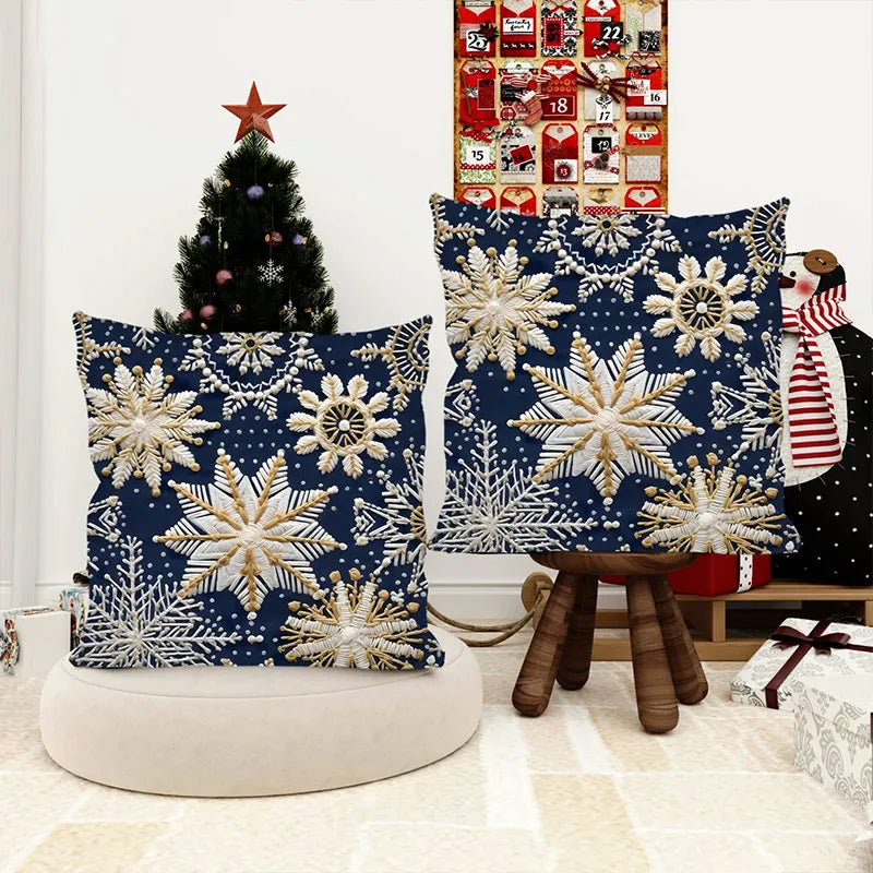 Christmas Champagne Snowflakes Pillow Cover