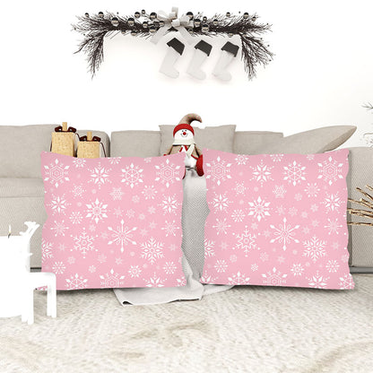 Christmas Pink and White Snowflakes Pillow Cover