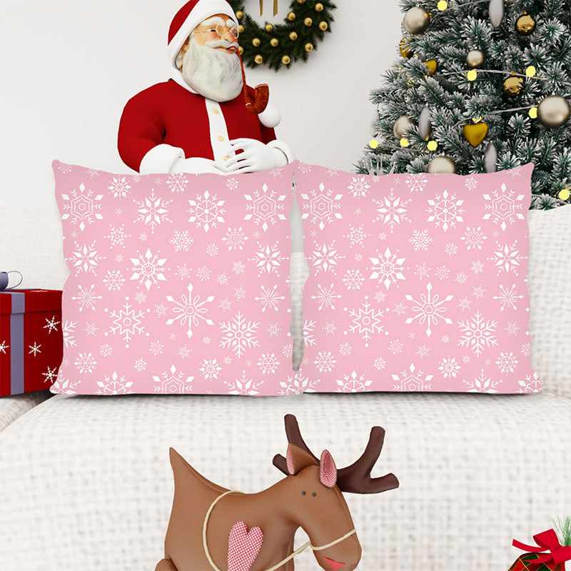 Christmas Pink and White Snowflakes Pillow Cover