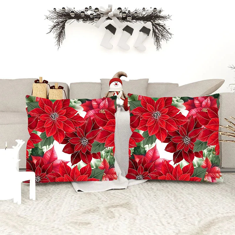 Poinsettia Festive Christmas Pillowcase