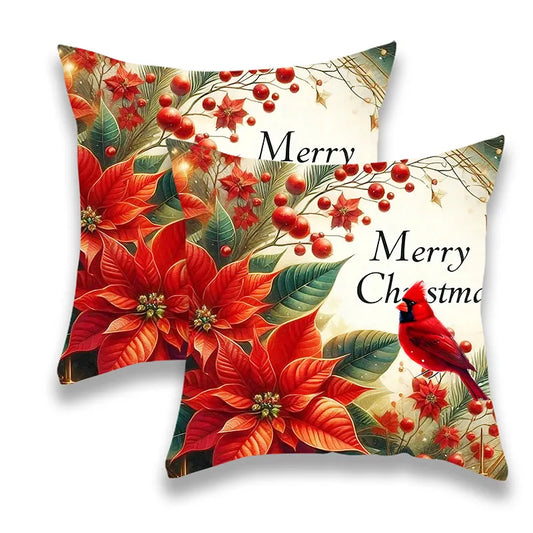 Christmas Poinsettia Flower Pillowcase