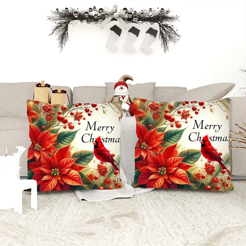 Christmas Poinsettia Flower Pillowcase