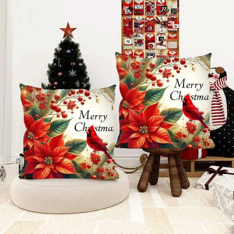 Christmas Poinsettia Flower Pillowcase