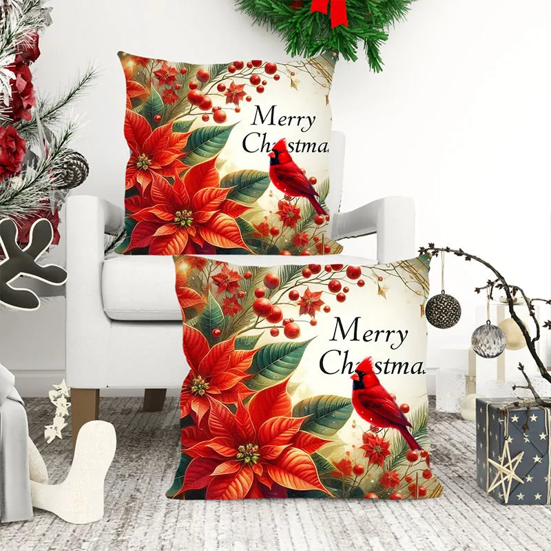 Christmas Poinsettia Flower Pillowcase