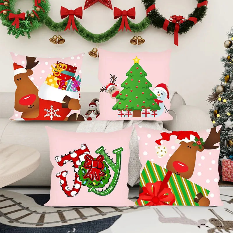 Cartoon Elk Christmas Pillowcase