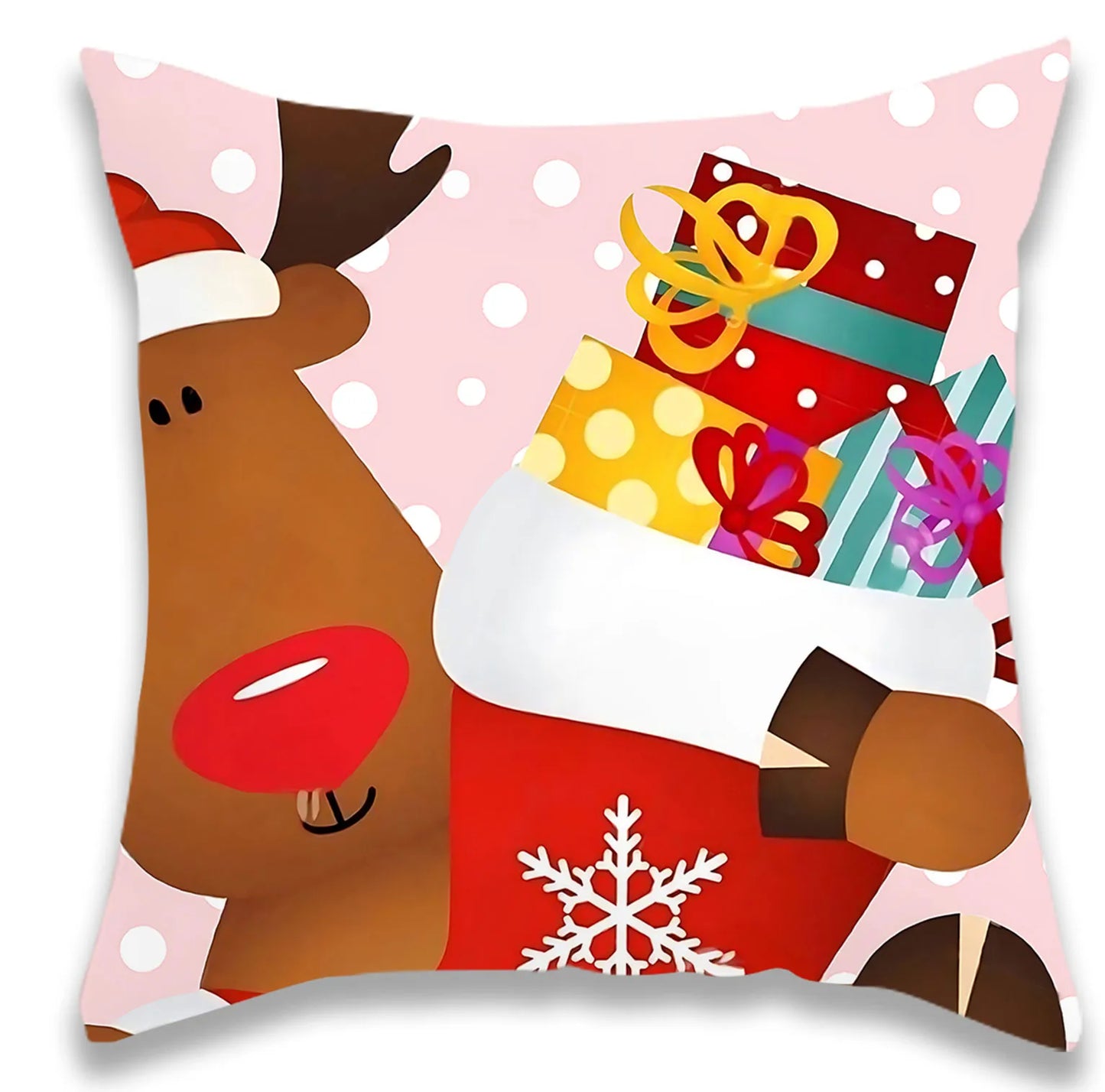 Cartoon Elk Christmas Pillowcase