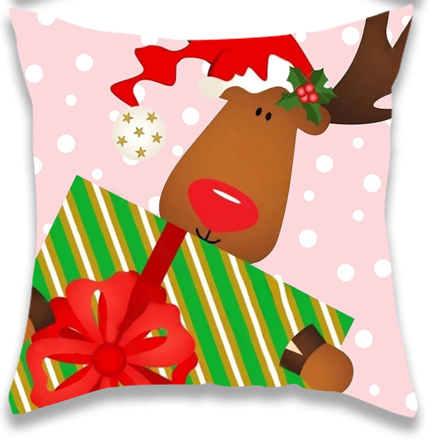 Cartoon Elk Christmas Pillowcase