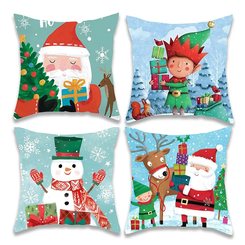 Christmas Snowman and Elk Pillowcase