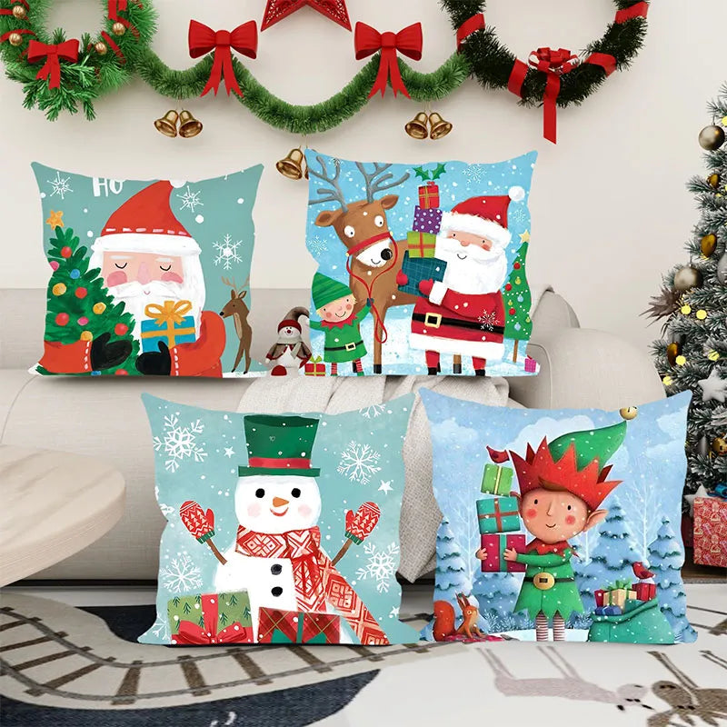 Christmas Snowman and Elk Pillowcase