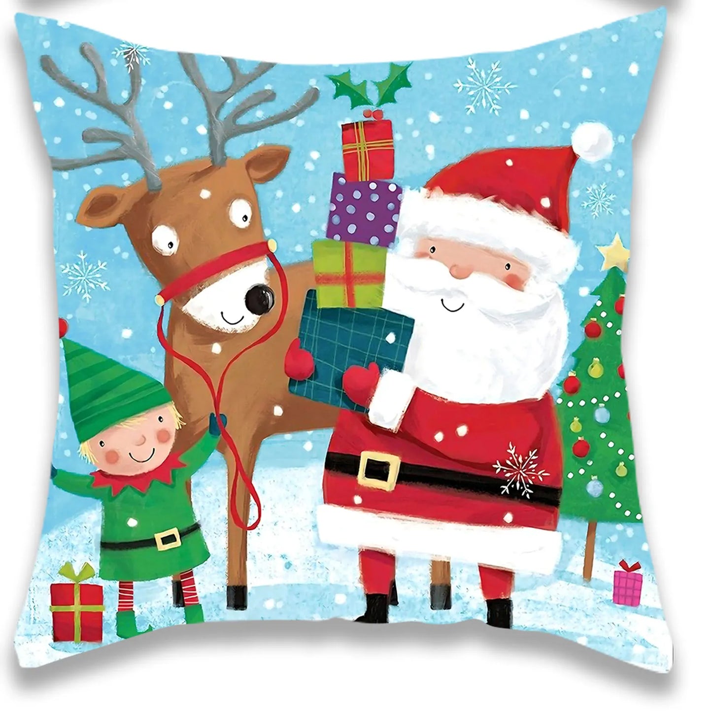 Christmas Snowman and Elk Pillowcase