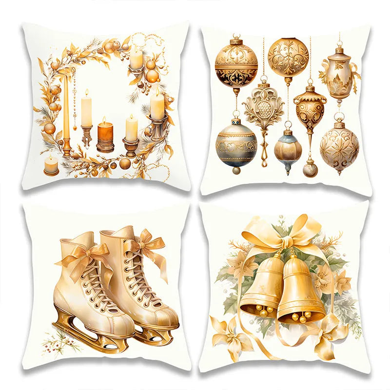 Gold Wreath Bell Christmas Pillow Case