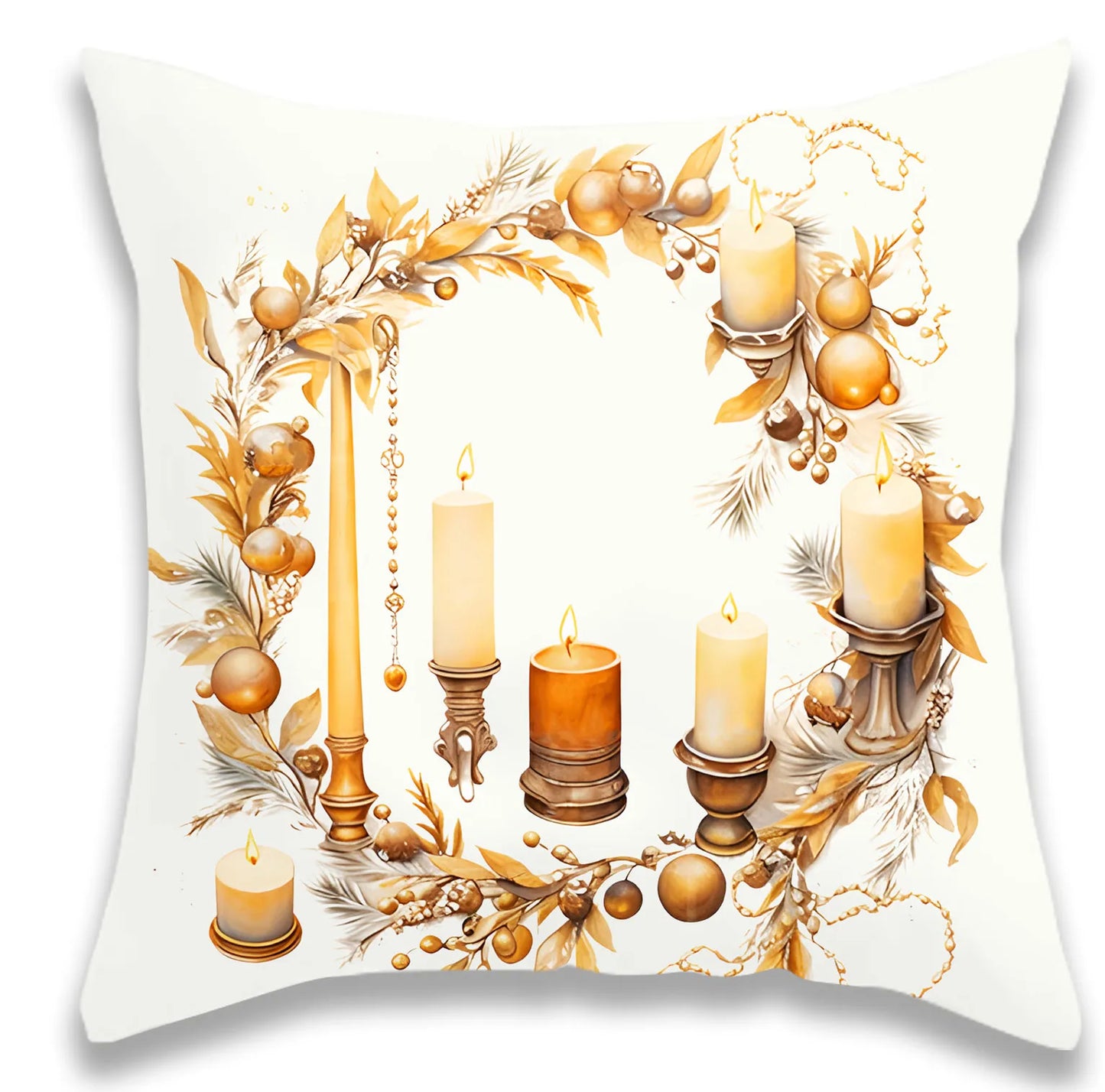 Gold Wreath Bell Christmas Pillow Case