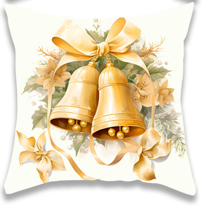 Gold Wreath Bell Christmas Pillow Case