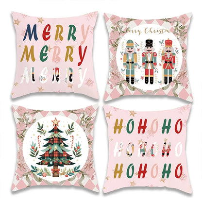 Christmas Pink and Letters Pillow Cover