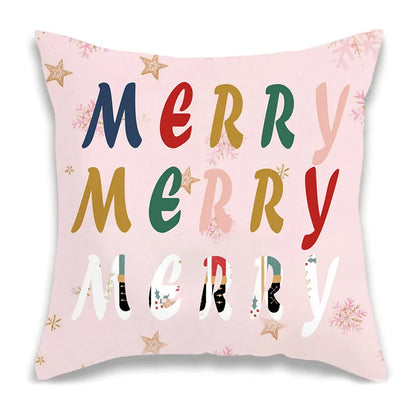 Christmas Pink and Letters Pillow Cover