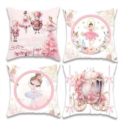 Christmas Pink Girl Pillow Cover