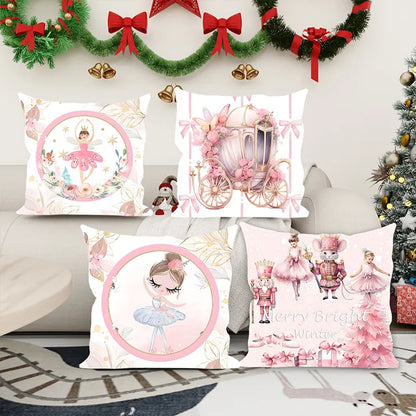 Christmas Pink Girl Pillow Cover