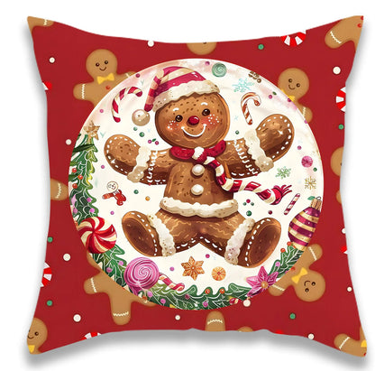 Christmas Red and Gingerbread Pillow Cover