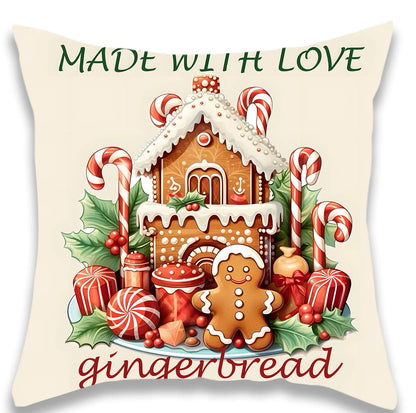 Christmas Red and Gingerbread Pillow Cover