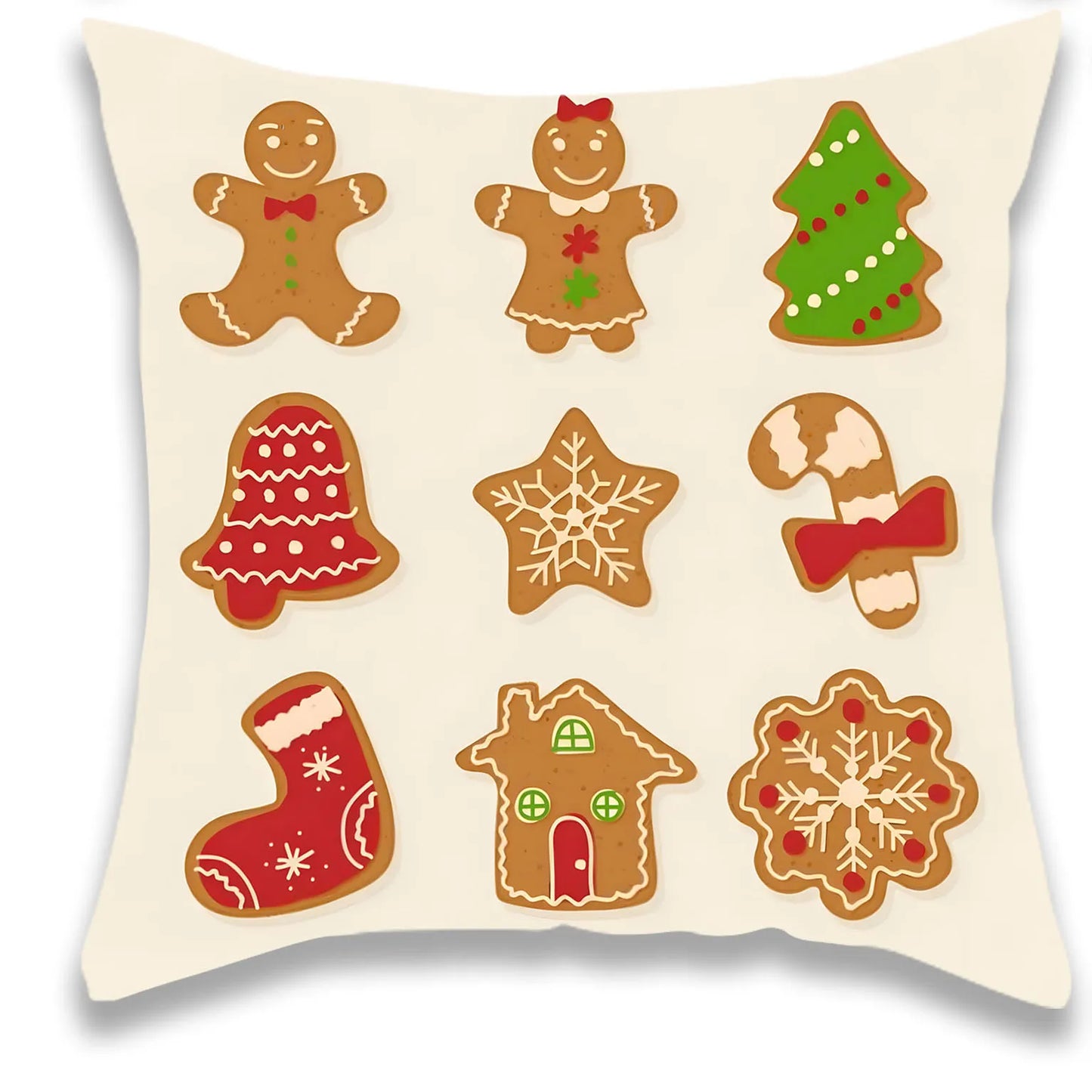 Christmas Red and Gingerbread Pillow Cover