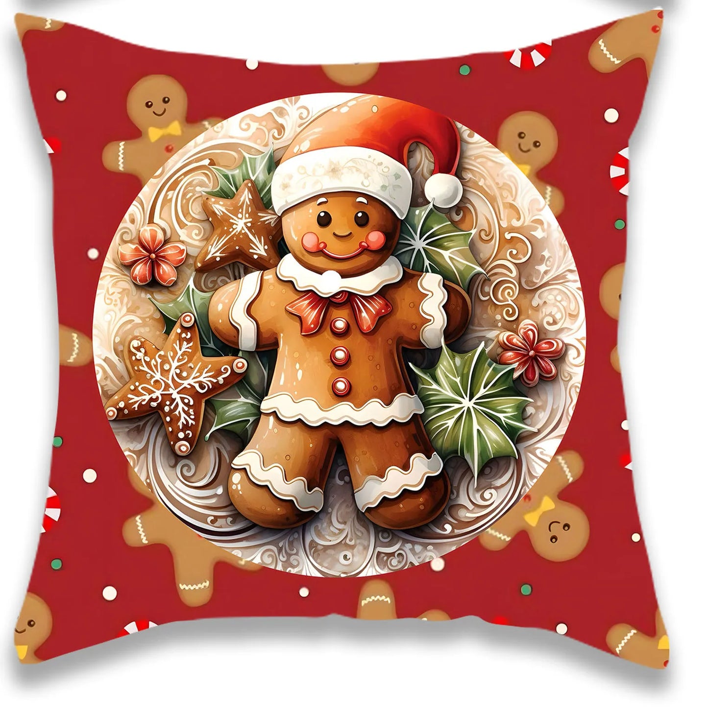 Christmas Red and Gingerbread Pillow Cover