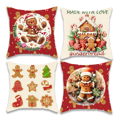 Christmas Red and Gingerbread Pillow Cover