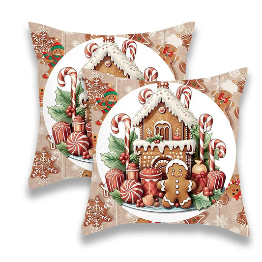 Christmas Candy House Gingerbread Pillow Cover