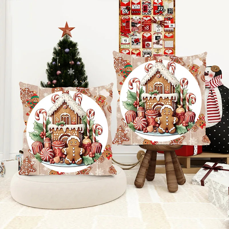 Christmas Candy House Gingerbread Pillow Cover