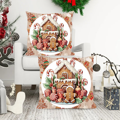 Christmas Candy House Gingerbread Pillow Cover